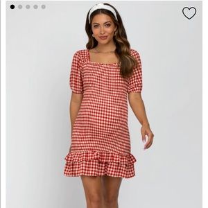 Red Gingham Smocked Maternity Dress